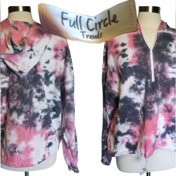 FULL CIRCLE TRENDS PINK TIEDYE PULLOVER HOODIE 1X - Picture 1 of 13